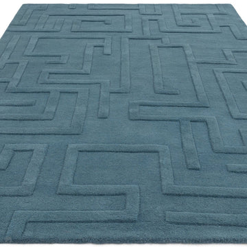 Maze Modern Geometric Hand-Carved Hi-Low Textured Wool Teal Blue Rug-Asiatic Carpets-Rug Love - The Most Loved Rug Store